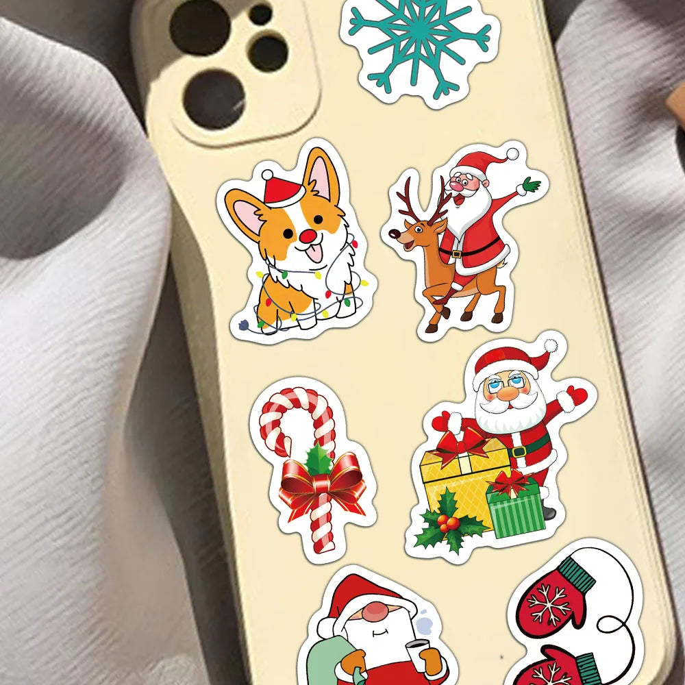 8PCS Christmas Stickers Little Deer Santa Claus Fun Stickers DIY Phone Case Computer iPad Laptop Luggage Waterproof Stickers