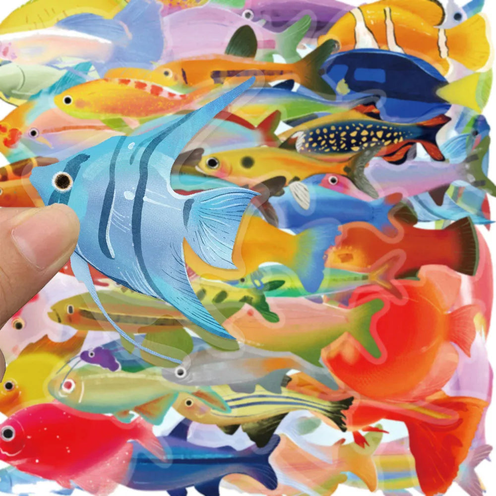 50PCS Cartoon Marine Creatures Fish Transparent Stickers DIY Luggage Laptop Guitar Skateboarding Bicycle Decorative Stickers Toy