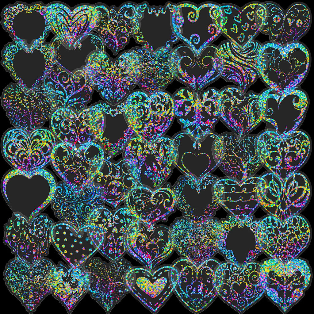 50 Transparent Laser Love Heart PET Stickers Laser Colorful Flowing Hemp Stickers Handbook Material Decoration Stickers