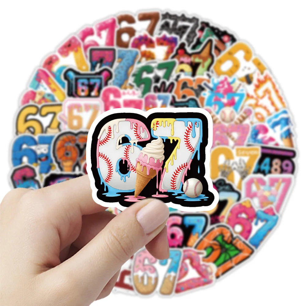 50/100 Pcs Cartoon Popular Number 67 Stickers Creative DIY Game for Cup Phone Suitcase Laptop No Repeat Decals