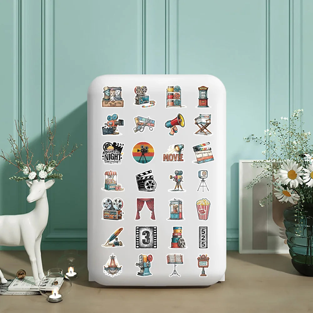 50/100 Pcs Retro Cinema Art Theme Stickers for Storage Box Phone Fridge Album Helmet Car Cup Removable No Trace Decals
