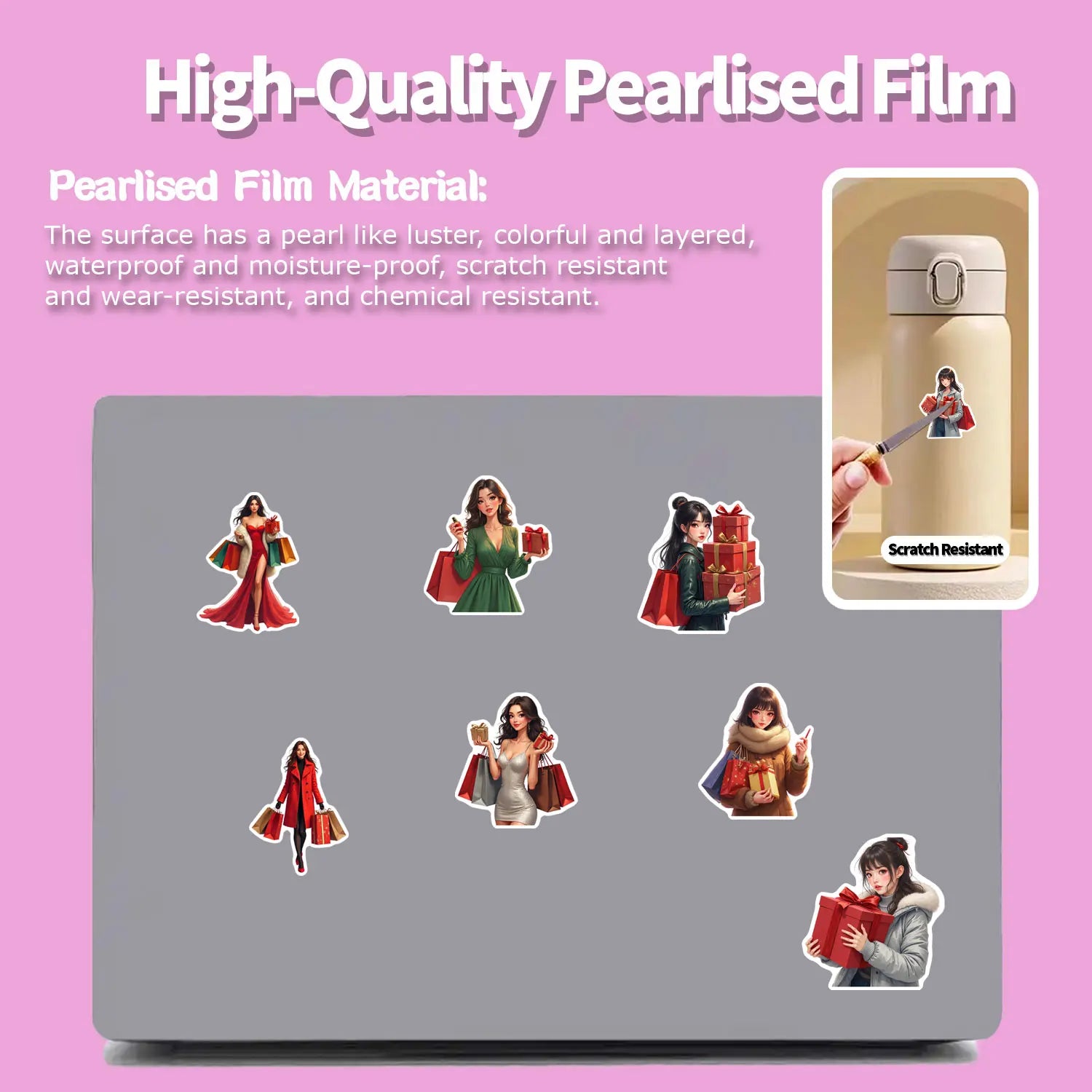 30Pcs/Set Irregular Christmas Shopping Time Lady Waterproof Stickers Reusable/No Residue DlY Craft Decoration Scrapbooking Label