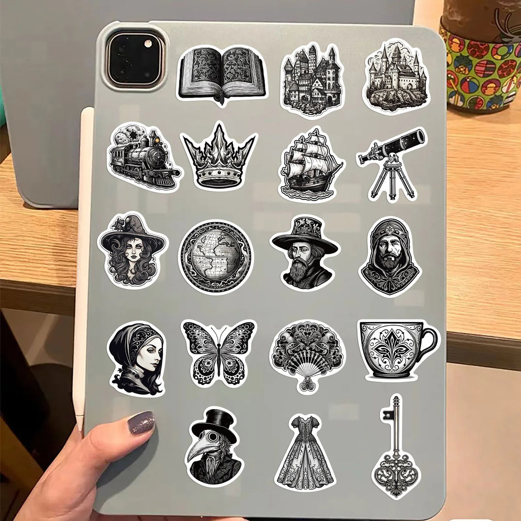 50/100PCS Black & White Medieval Style Graffiti Stickers Guitar Notebook Luggage DIY Waterproof Stickers