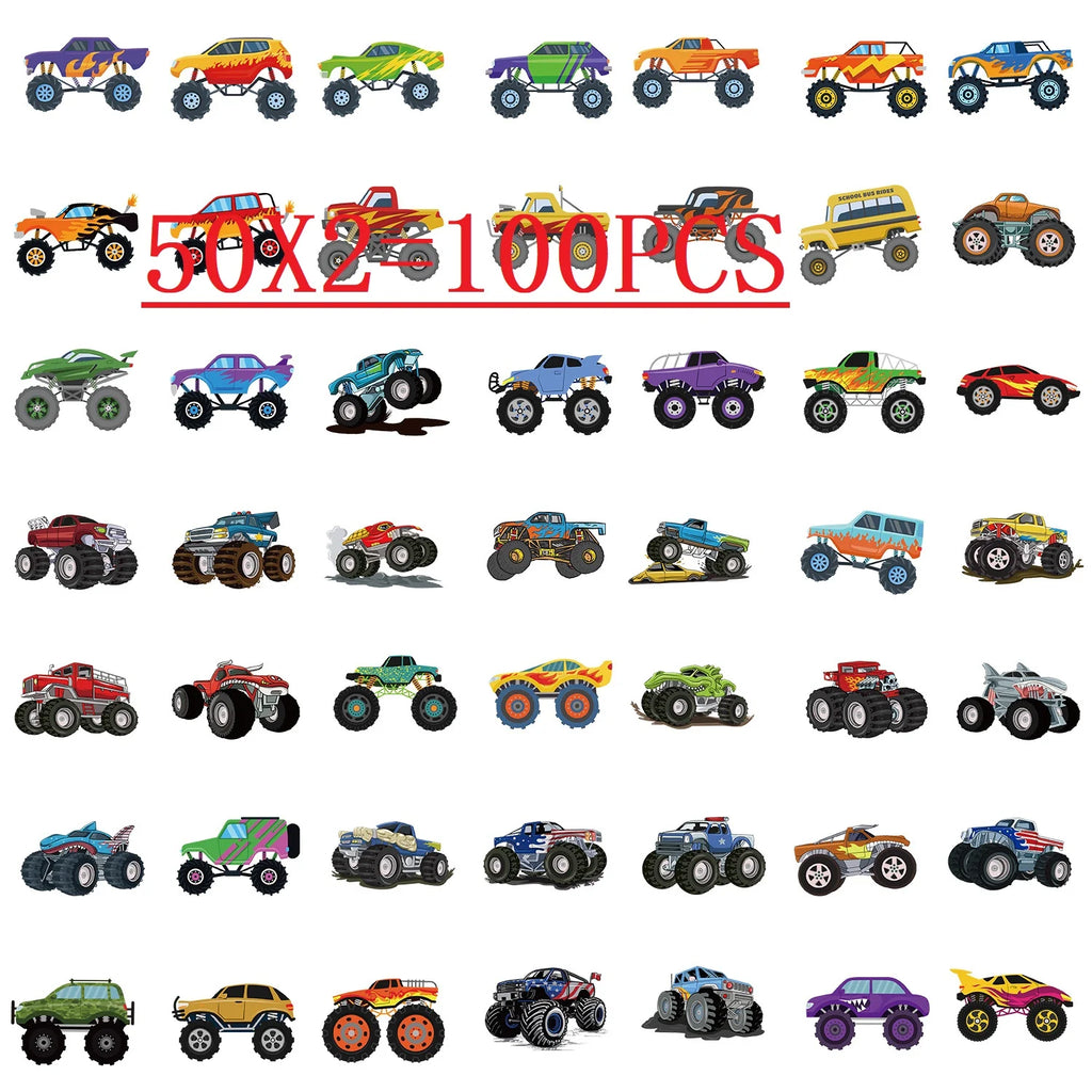 50/100PCS Monster Truck Graffiti Stickers Laptop Phone Decorative Stickers Waterproof Children's Stationery Stickers