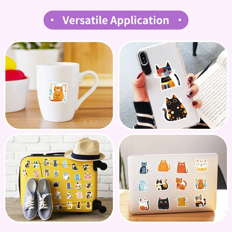 10/30/50PCS Cartoon Japanese Cat PVC Sticky Sticker Aesthetic Stationery DIY Decoration Scrapbooking School Supplies for Kids