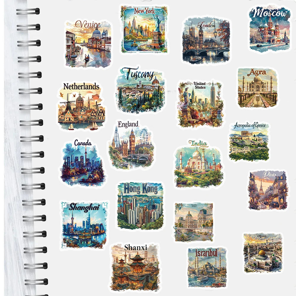 50PCS Travel Postcards Graffiti Stickers Motorcycle Laptop Art Picture Notebook Luggage Skateboard Phone Waterproof Stickers