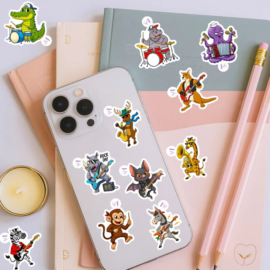 50/100PCS Fun Animal Musical Instrument Graffiti Stickers Creative Easy Tear Off DIY Notebook Stationery Stickers