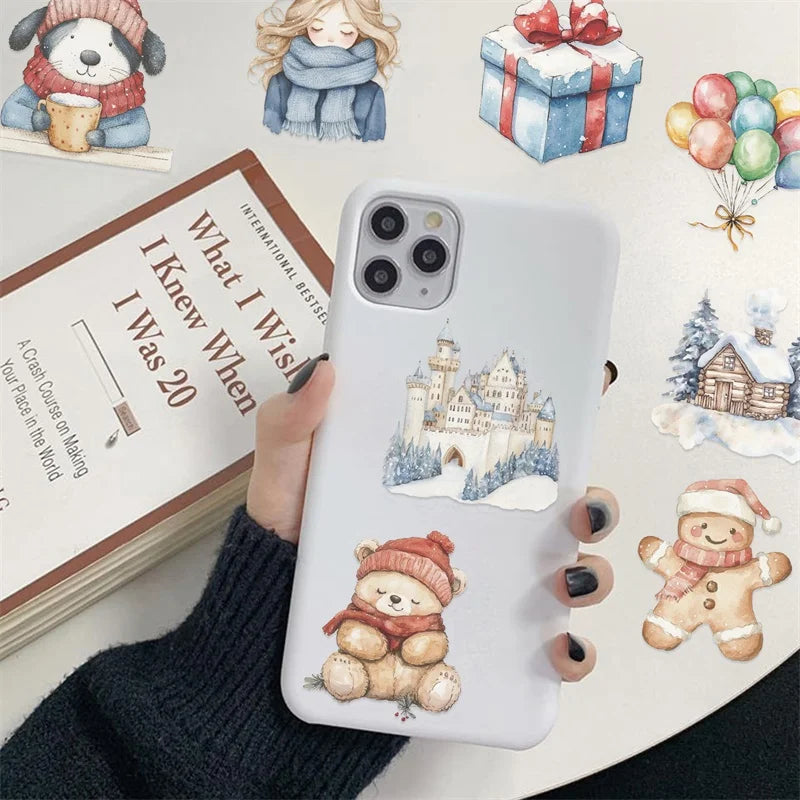 50PCS Kawaii Winter Animal PET Sticky Sticker Aesthetic Tear Open Children's Decoration Scrapbooking Stationery Supplies