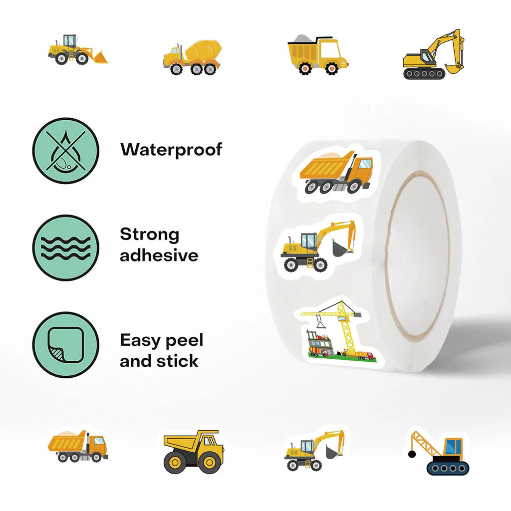 500Pcs Construction Vehicle Sticker Roll For Kids Reward Encourage Sticker For Labels Thank You Sticker