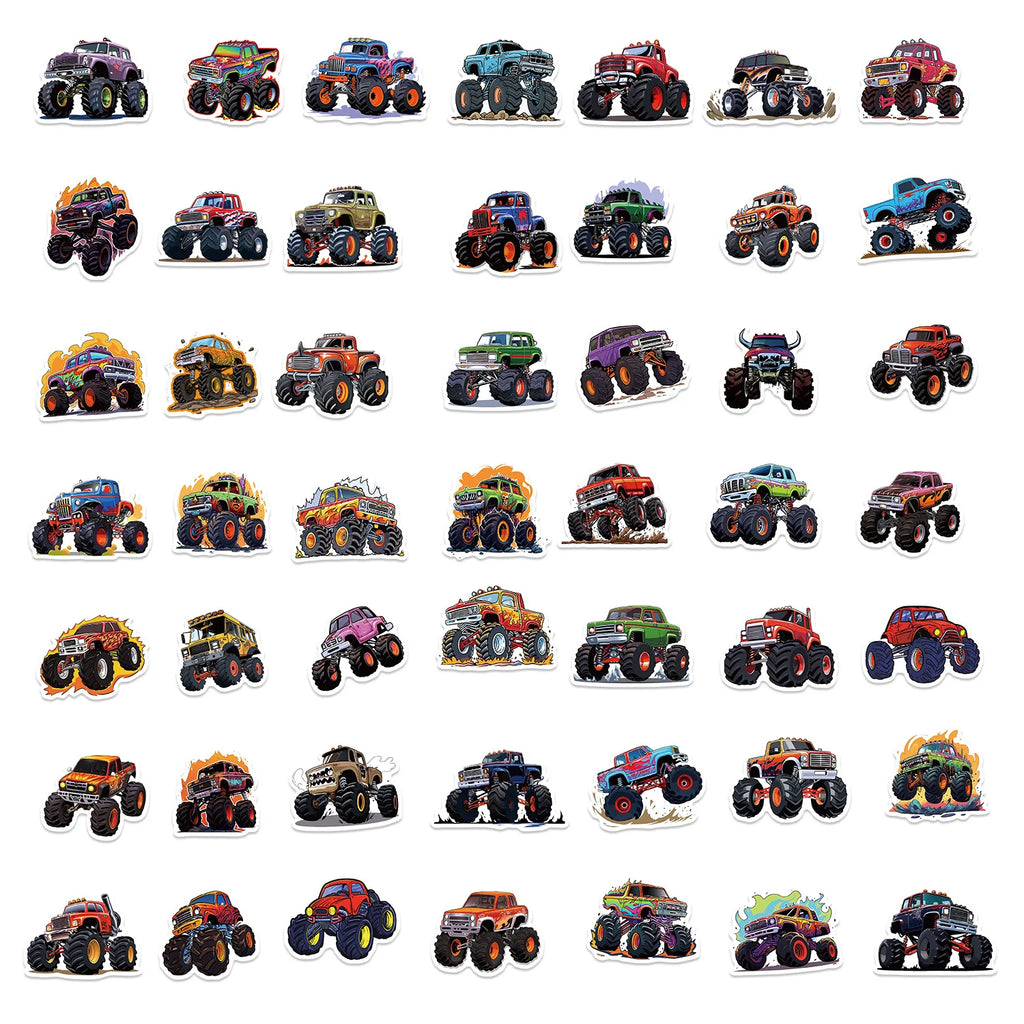 50/100pcs Cartoon Monster Truck Stickers Cute Vinyl Decals For Luggage Laptop Water Bottle Guitar Phone Waterproof Graffiti