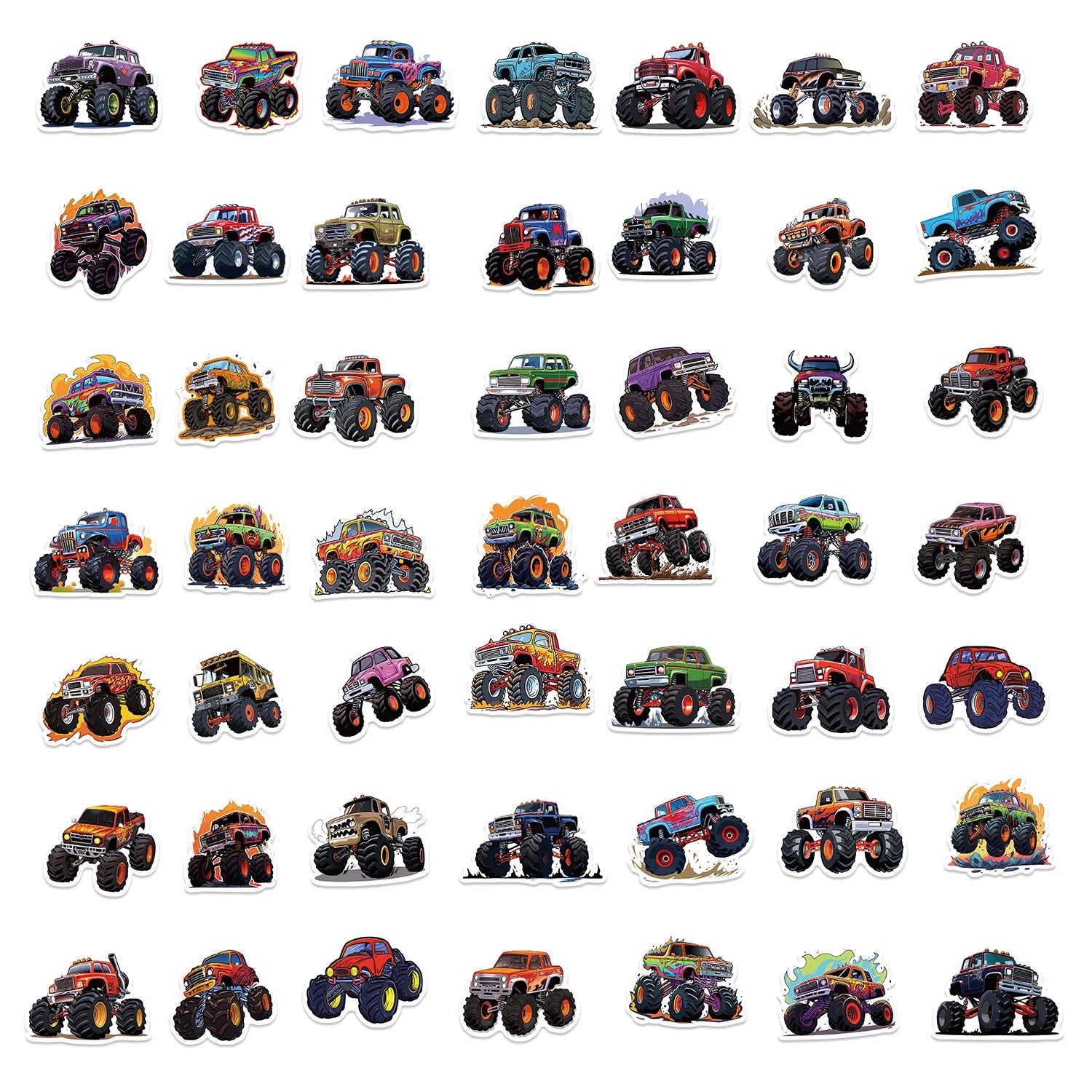 50/100pcs Cartoon Monster Truck Stickers Cute Vinyl Decals For Luggage Laptop Water Bottle Guitar Phone Waterproof Graffiti