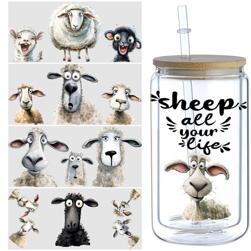 5 sheet Animal UV DTF Cup Stickers, DTF Transfer Stickers, Waterproof Wipe Transfer Paper for 16oz Glass, Mug, Crafts, Furniture