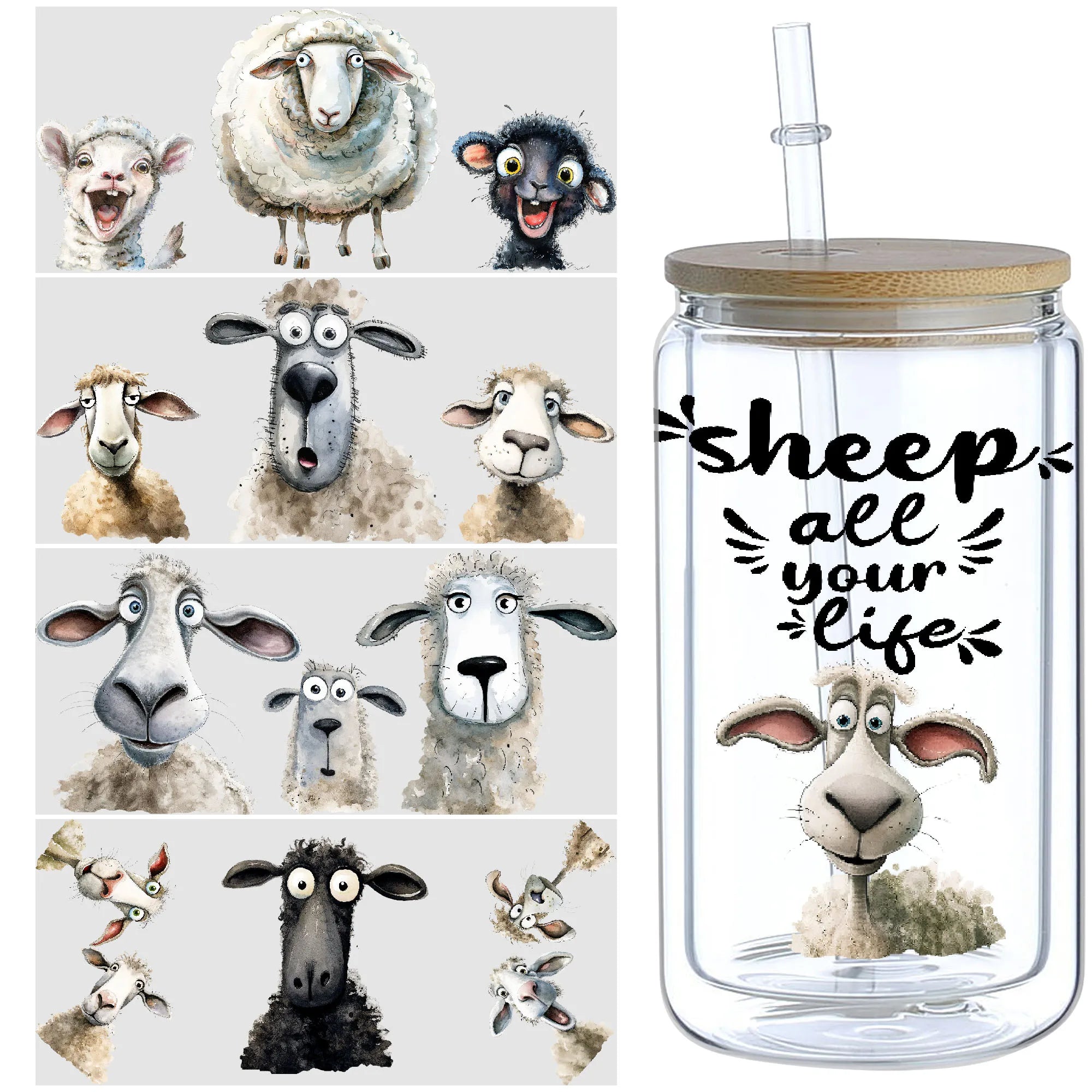 5 sheet Animal UV DTF Cup Stickers, DTF Transfer Stickers, Waterproof Wipe Transfer Paper for 16oz Glass, Mug, Crafts, Furniture