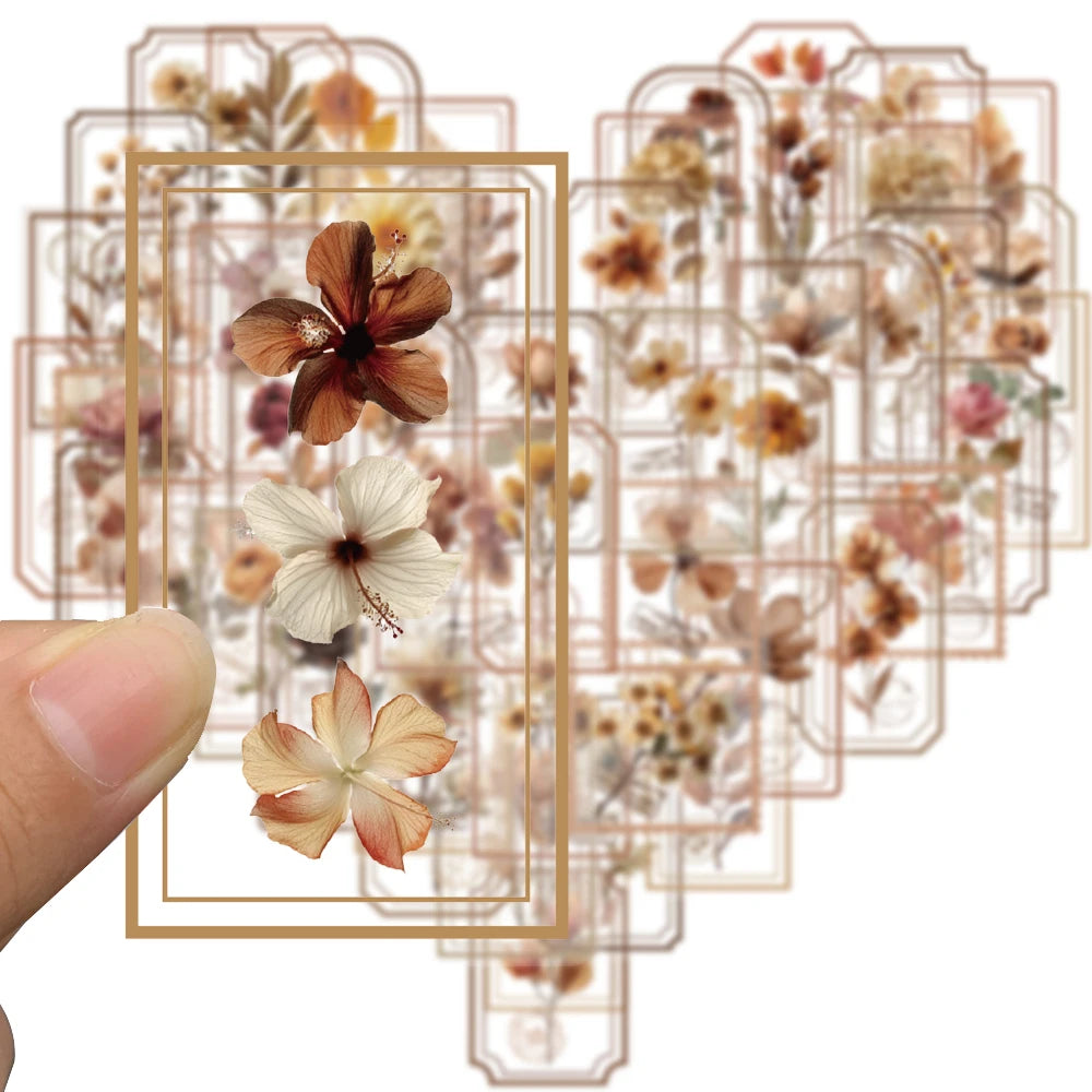 50/100PCS Picking Up Flowers On Old Pages Stickers Classical Style Aesthetic Phone Motorcycle Laptop Bicycle Graffiti Sticker ﻿
