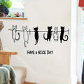 Self-Adhesive No-Residue Wall Stickers - Whimsical Black & White Cat Design, Waterproof & Reusable, Easy Peel & Stick for Bedroo