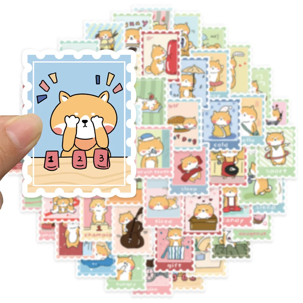 50PCS Hot Dog Firewood Stamp Cute Stickers Animal Stickers DIY Luggage Manual Phone Case Notebook Envelope Label Stickers