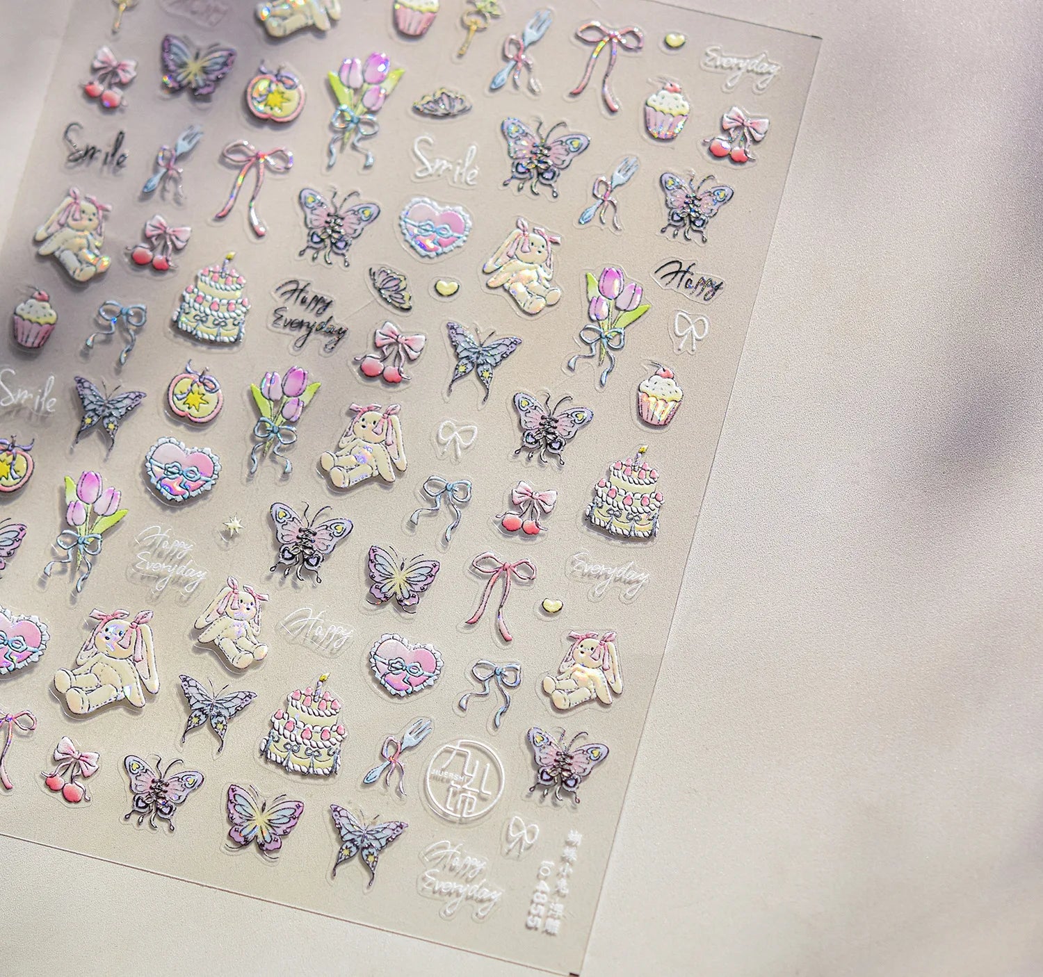 Cute Graffiti Lines Nail Art Stickers 5D Embossed Butterfly Rabbit Nail Art Accessory Stickers DIY Japanese Self Adhesive Decals