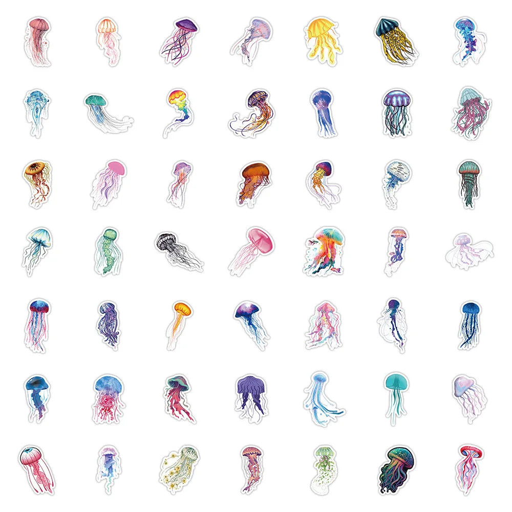 53Pcs Jellyfish Stickers Pack, Cartoon Aesthetic Vinyl Waterproof Sticker Decals for Water Bottle, Laptop, Phone, Scrapbooking,
