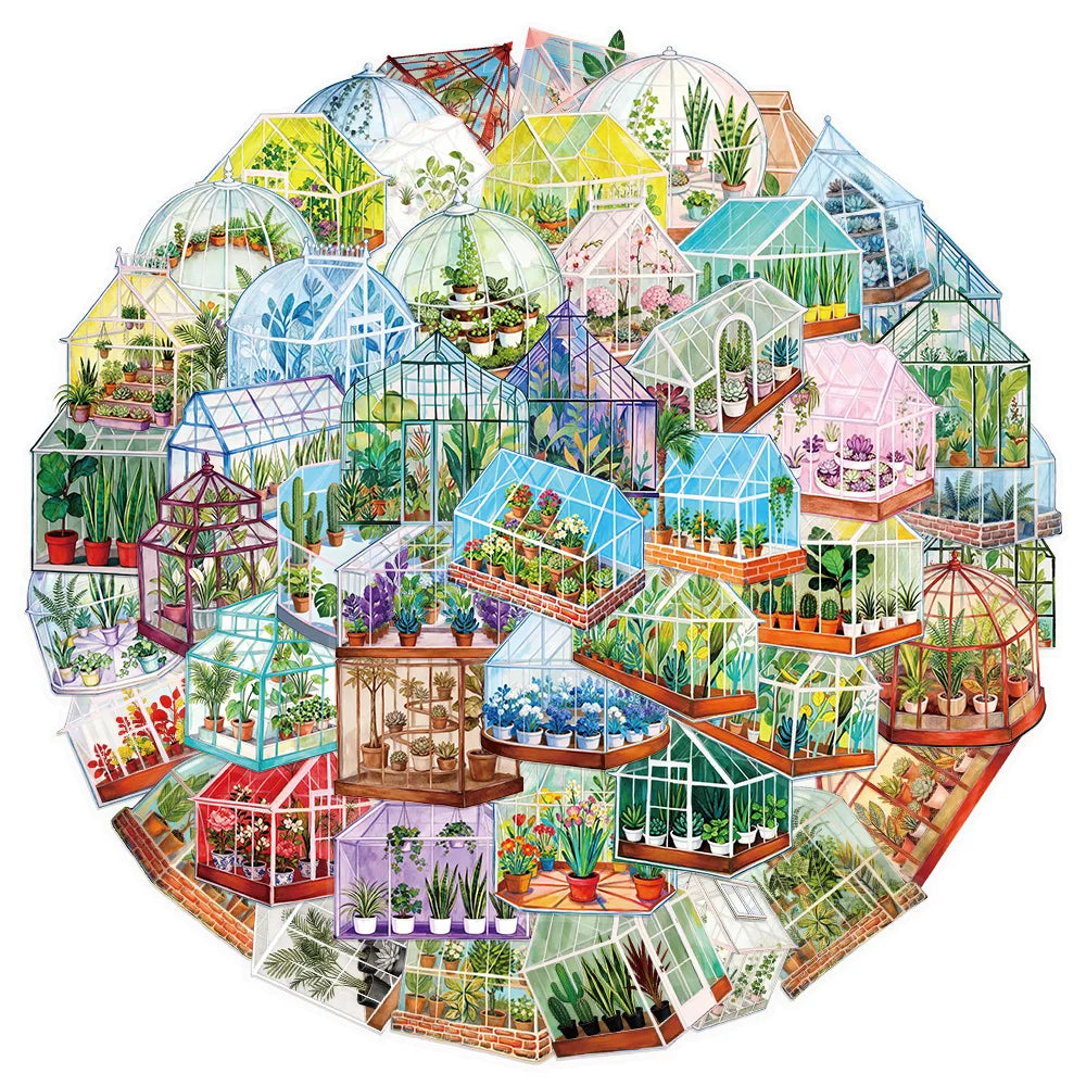 50PCS Creative Greenhouse Flower Decoration Stickers DIY Graffiti Skateboard Phone Case Tablet Electronic Stickers