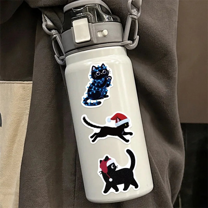 10/30/50PCS Kawaii Christmas Black Cat PVC Sticky Sticker Aesthetic DIY Children's Decoration Scrapbooking School Supplies