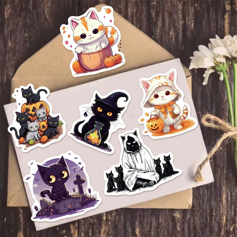 50PCS Halloween Cat Cute Creative Fun Stickers DIY Manual Decoration Luggage Notebook Water Cup Label Stickers