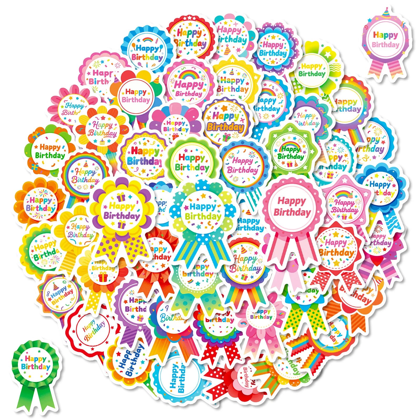 56/112 Pcs Happy Birthday Colorful Badge Stickers for Party Decor Reward Drawer, Desk School Supplies Fridge Suitcase Desk