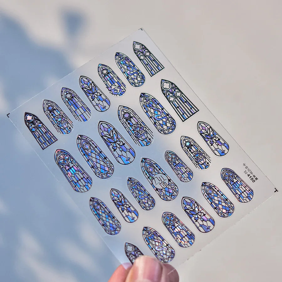 1piece 5D Glass Fragment Nail Sticker High Quality Stained Glass Window Grille Design Glitter Art Decoration Design Nail Sticker