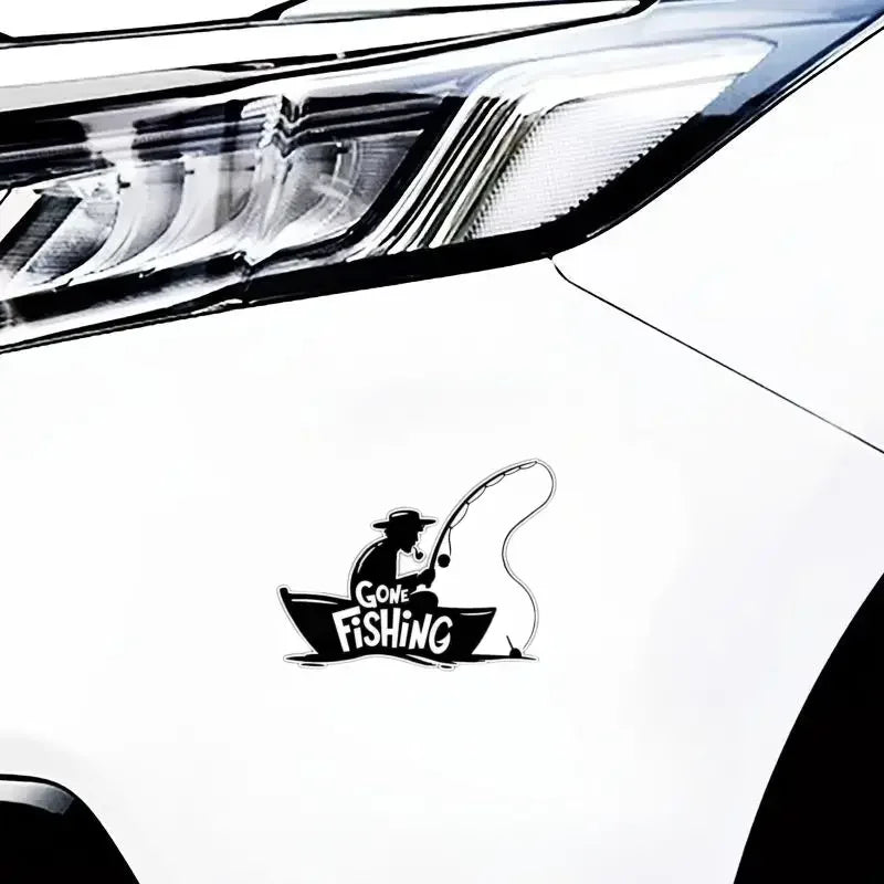 Gone Fisherman Fish Hood Rod Car Bumper Vinyl Sticker Decal 5"X4"