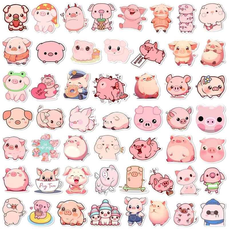 10/30/50PCS Kawaii Pink Pig PVC Sticker Aesthetic DIY Decoration Scrapbooking Stationery Hand Accounting Supplies for Kids