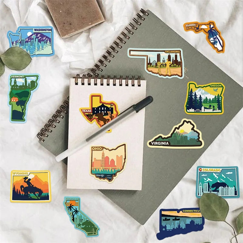 10/30/50PCS Colored USA PVC Sticker Aesthetic Children's Stationery DIY Decoration Scrapbooking School Supplies for Kids