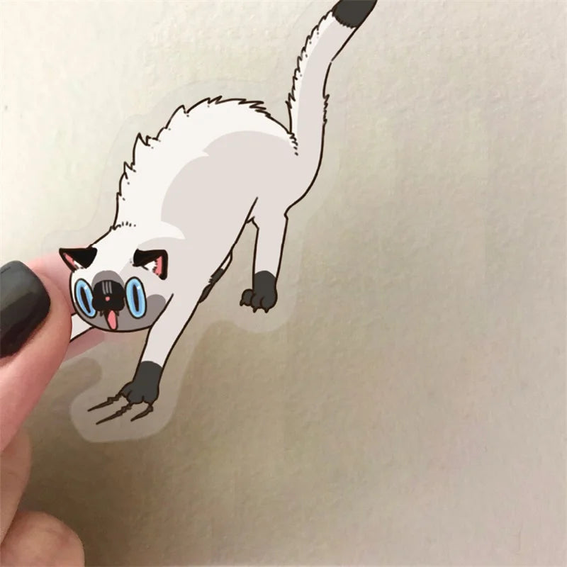 50PCS Cartoon Fierce Cat PET Sticky Sticker Aesthetic Tear Open DIY Decoration Scrapbooking Sketchbook Supplies for Kids