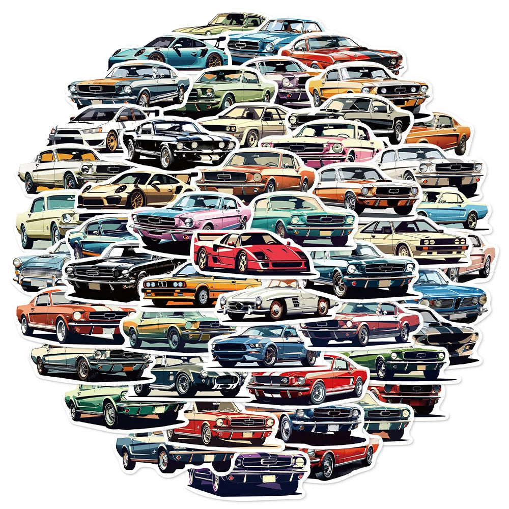 50PCS Cartoon Car Popular Fun Stickers DIY Stickers Handmade Tags Tablet Computer Water Cup Toy Decorative Stickers