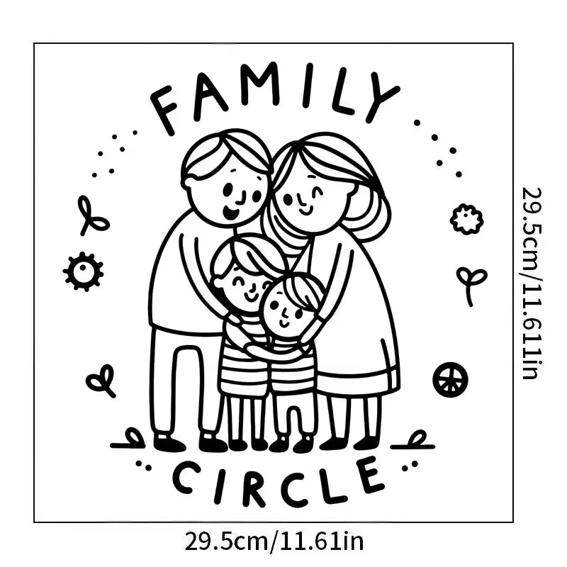 1pcs A heart - warming family of four embracing, with FAMILY CIRCLE written above, surrounded by cute decorative elements. Wall