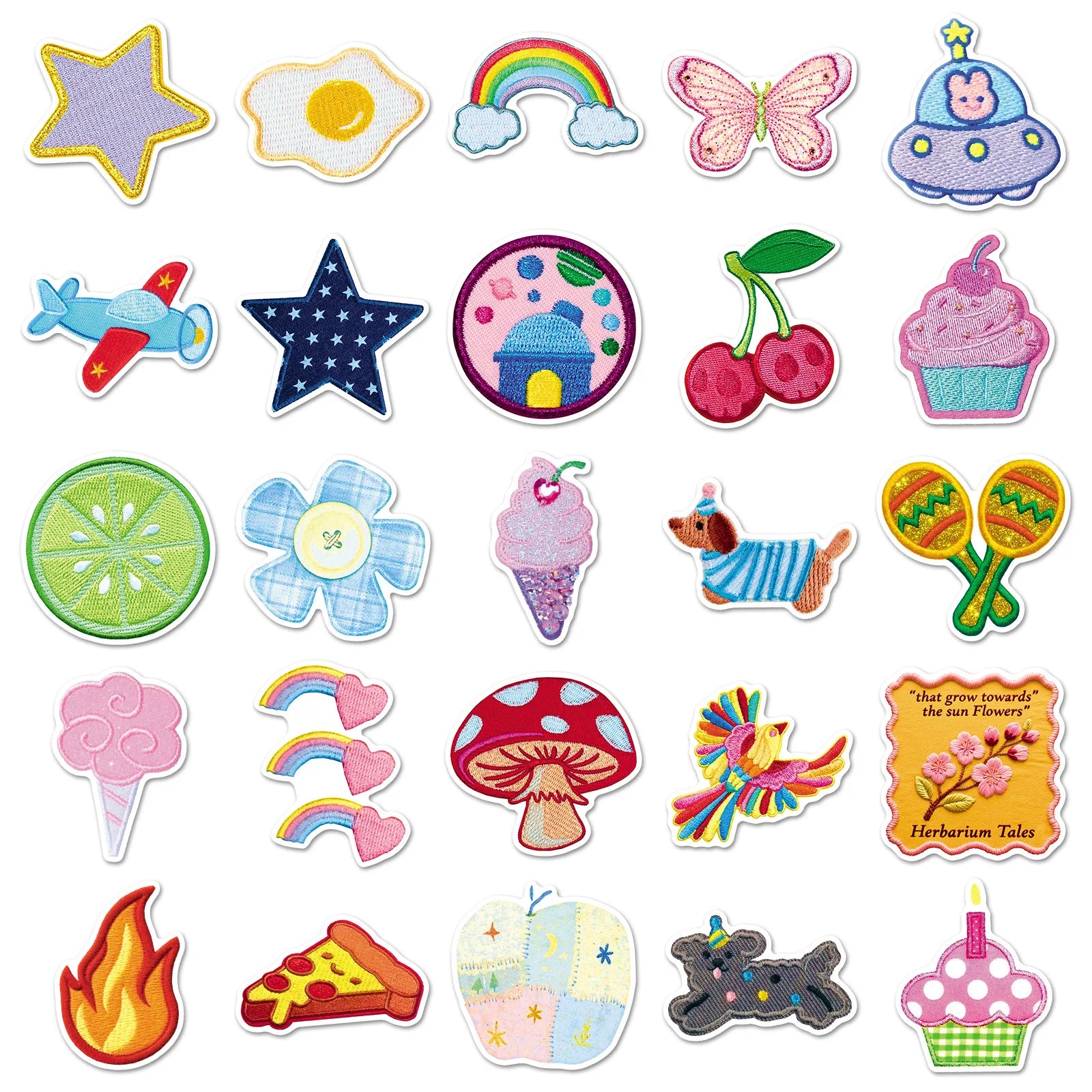 50Pcs Embroidery Cloth Art Cartoon Doodle Stickers Kawaii Kids Stationery Fun DIY Decals Phone Guitar Cup Notebook DIY Sticker