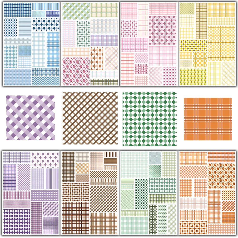 8PCS Grid Material Paper Is Convenient Collages Sticker Motorcycle Suitcase Stationery Scrapbooking Phone Creativity Sticker