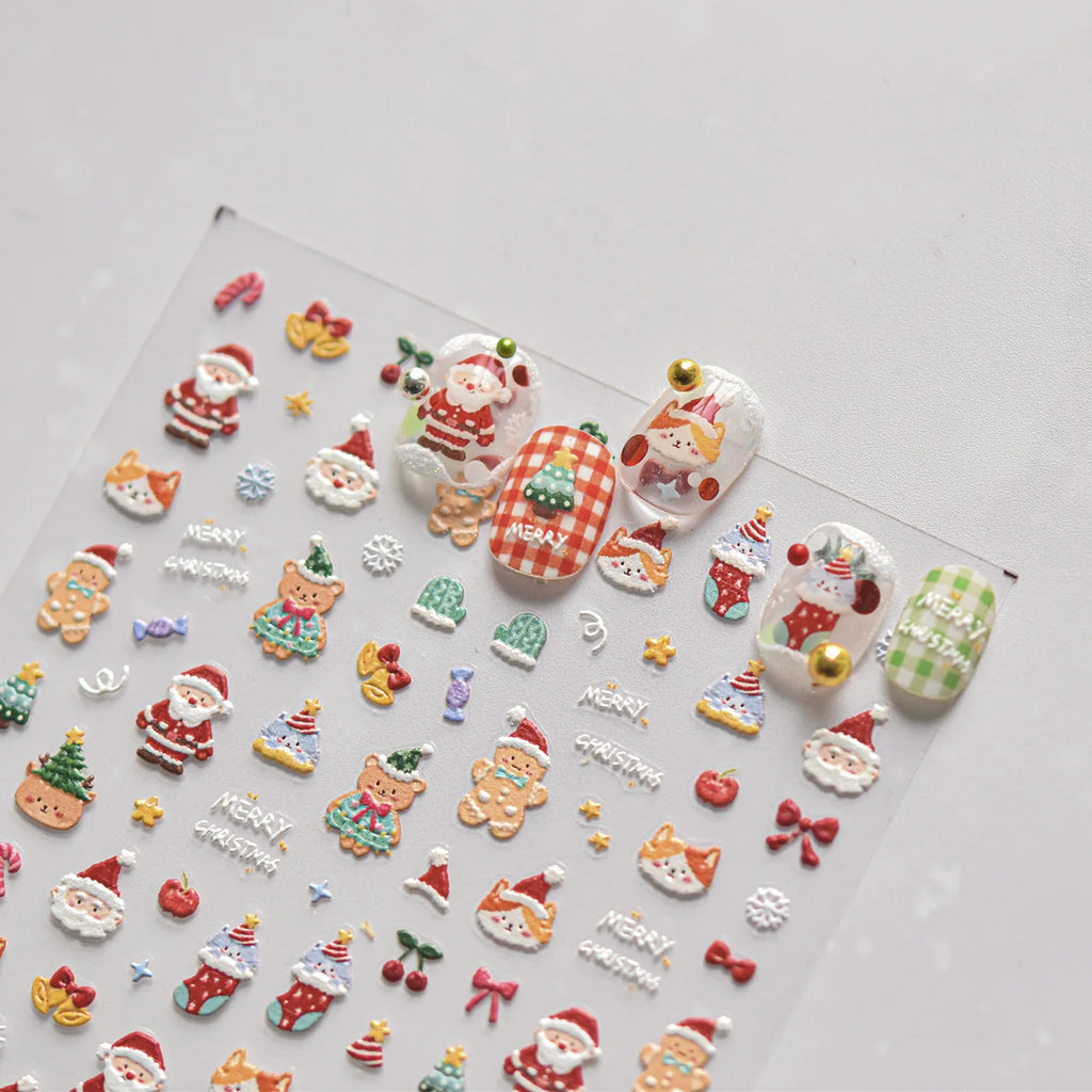 5D Cartoon Nail Art Stickers Cute Bear Cat Purry Design Self Adhesive Nails 3D Decorations Stickers Press On Nails DIY Accessory
