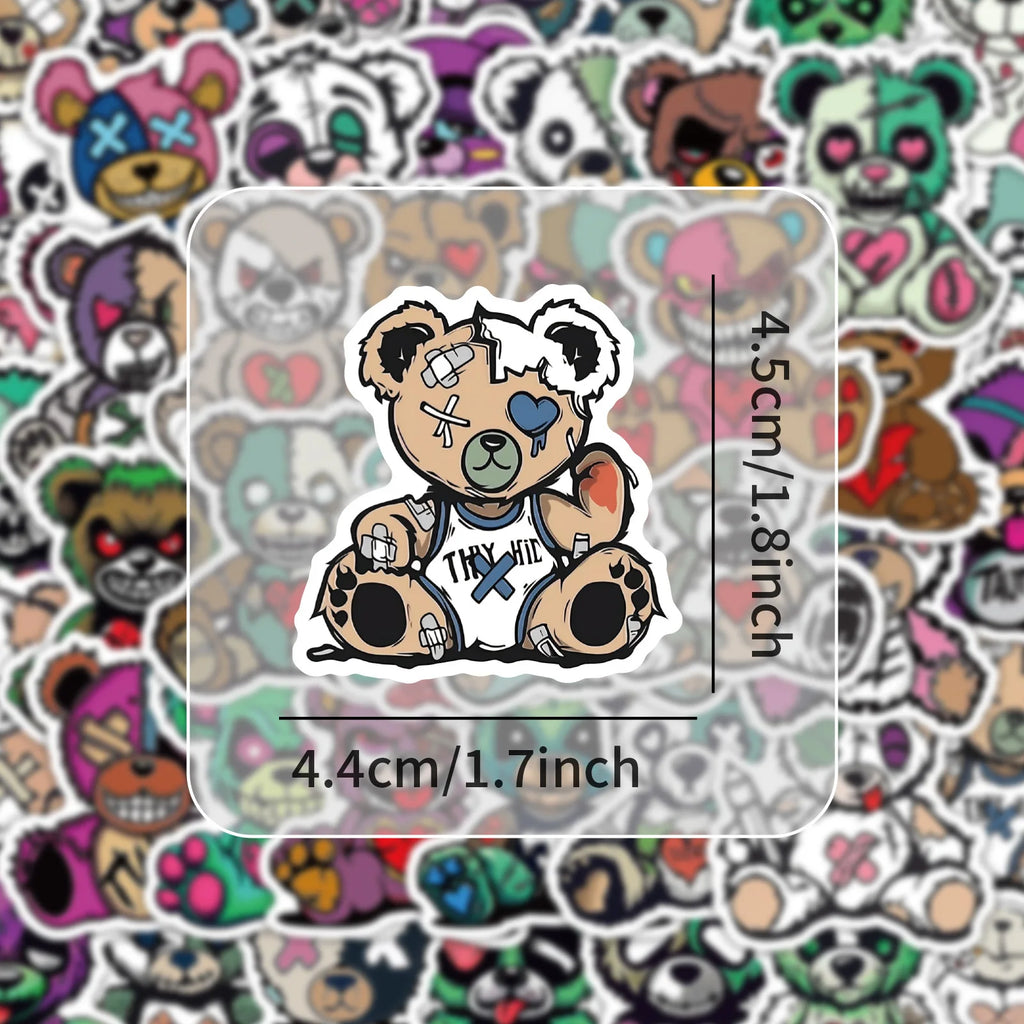 54/108 Pcs Cartoon Horror Cute Monster Bear Thick Waterproof Stickers for Cup Phone Stationery Box Helmet Headphone Notebook