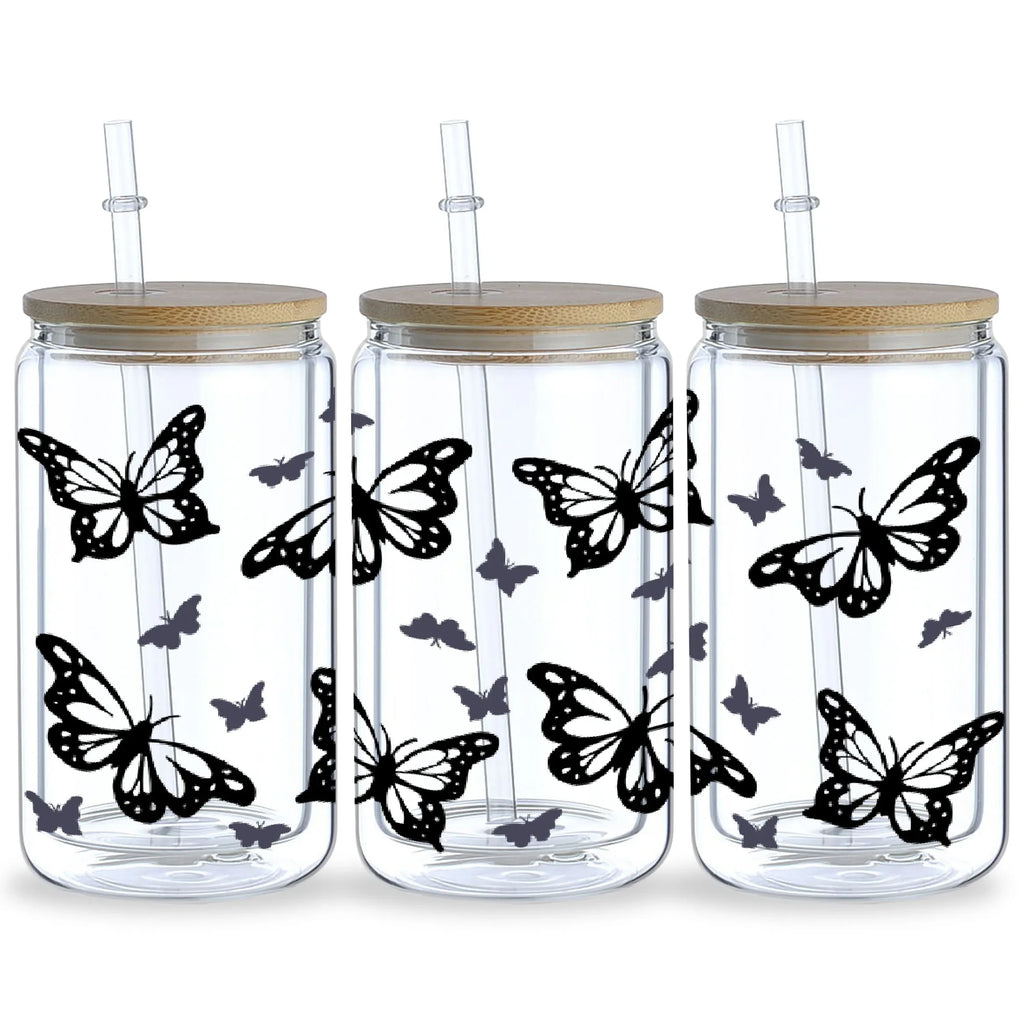 5 Sheets Butterfly UV DTF Cup Stickers, Glass DTF Transfer Stickers, Waterproof Wipe Transfer Paper for 16 oz Glass, Mugs，