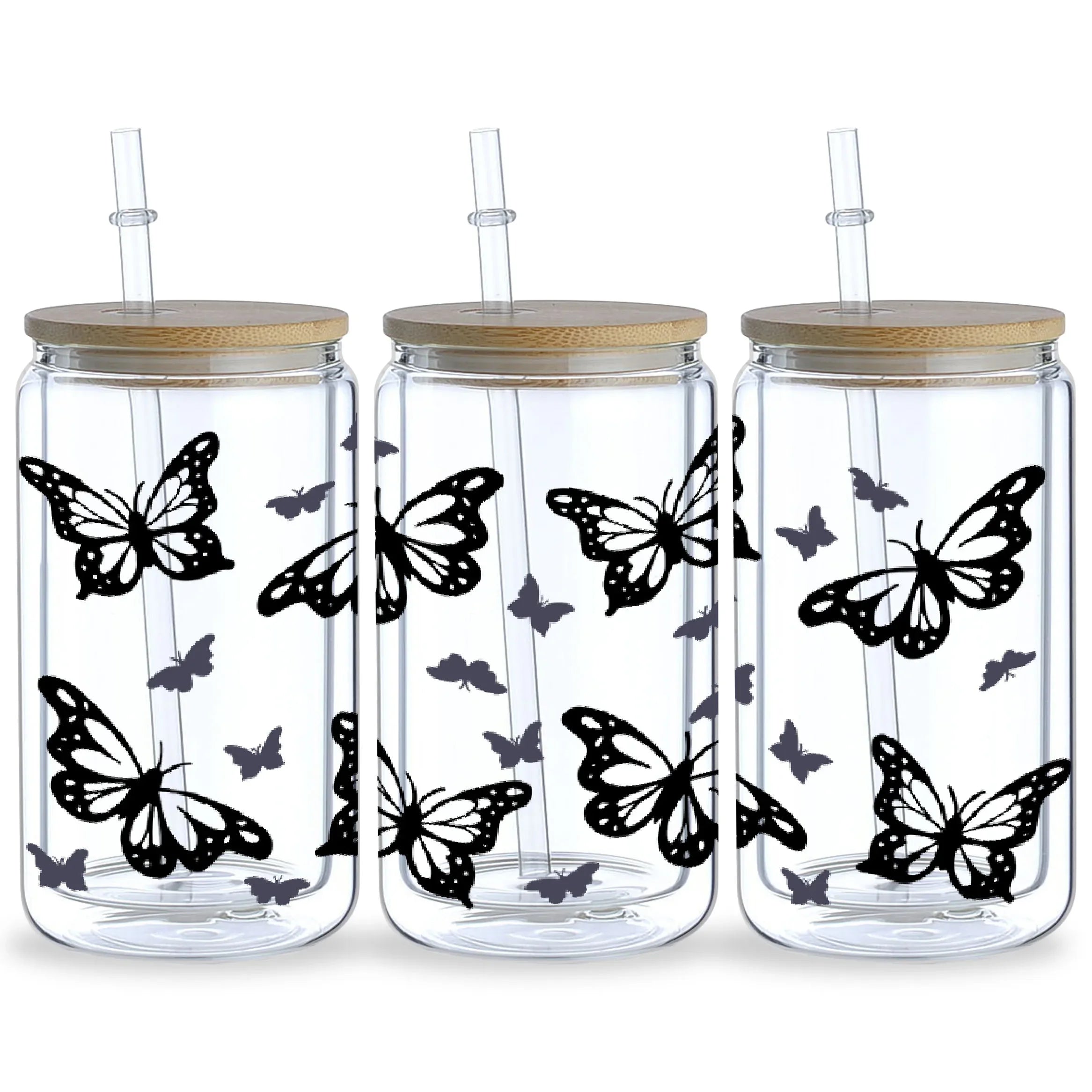 5 Sheets Butterfly UV DTF Cup Stickers, Glass DTF Transfer Stickers, Waterproof Wipe Transfer Paper for 16 oz Glass, Mugs，