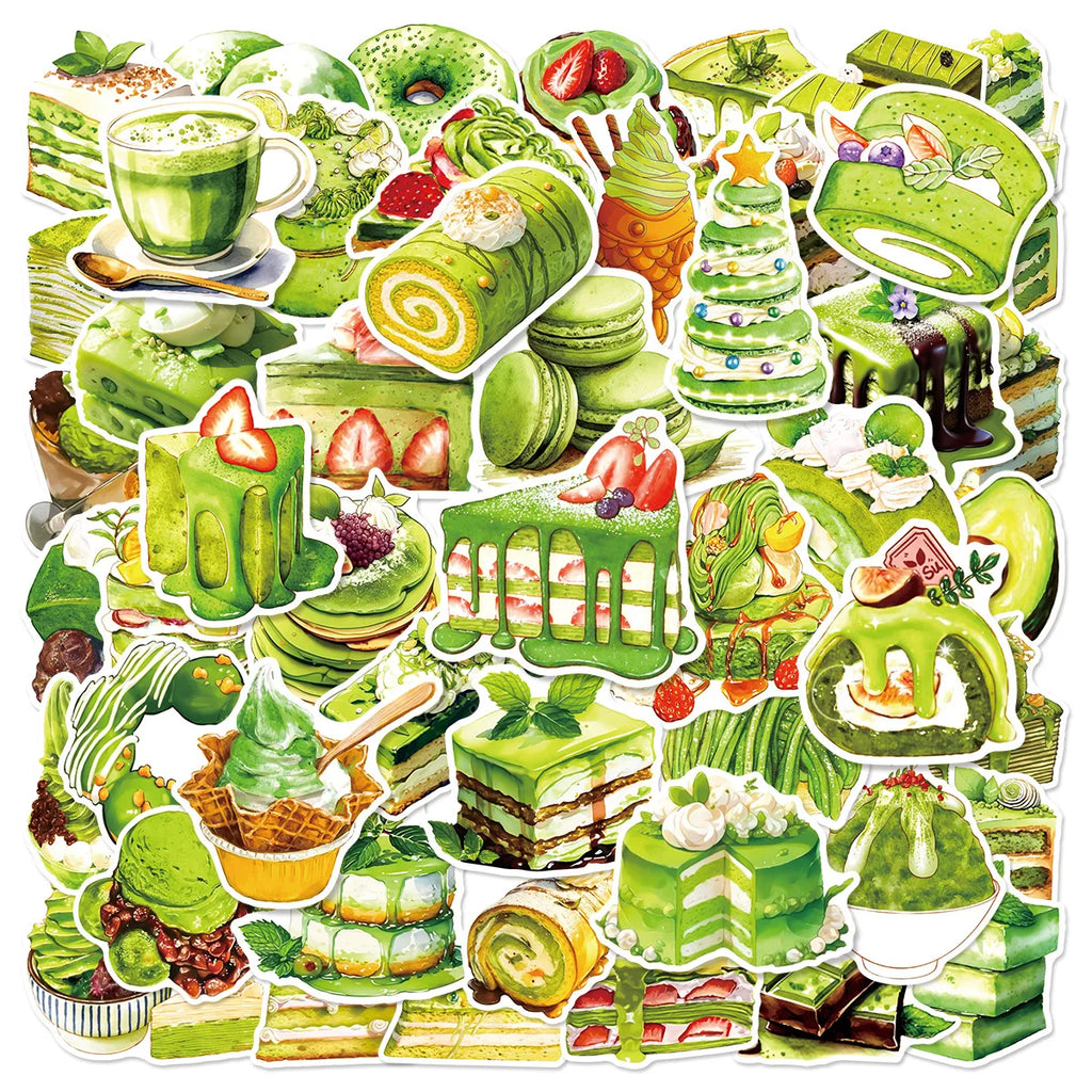 50/100Pcs Chocolate & Matcha Dessert Cake Doodle Stickers, Stationery Decor Decals Notebook Lunch Box Fridge Luggage Stickers
