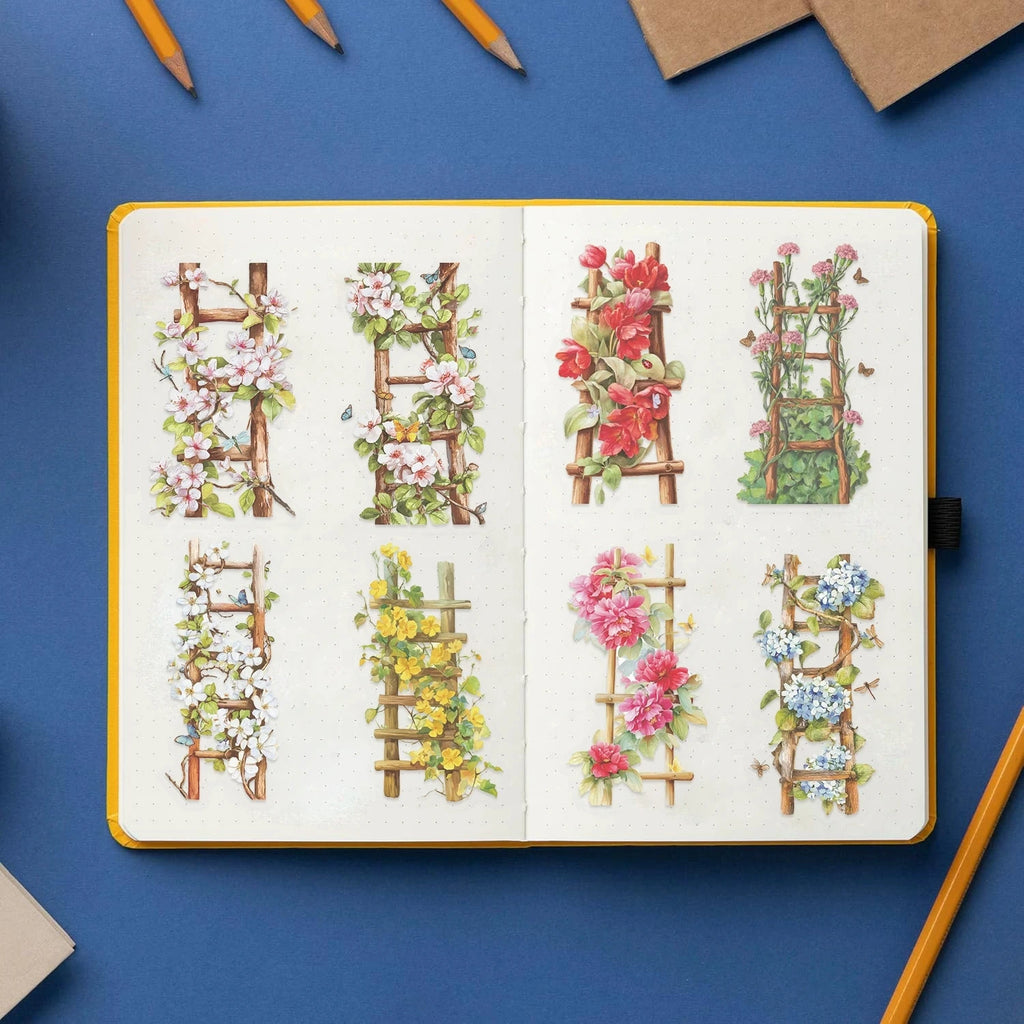 50/100PCS Flower Ladder/Retro Flower Flower Stickers Transparent PET Creative Stickers Waterproof Decorative Stationery Stickers