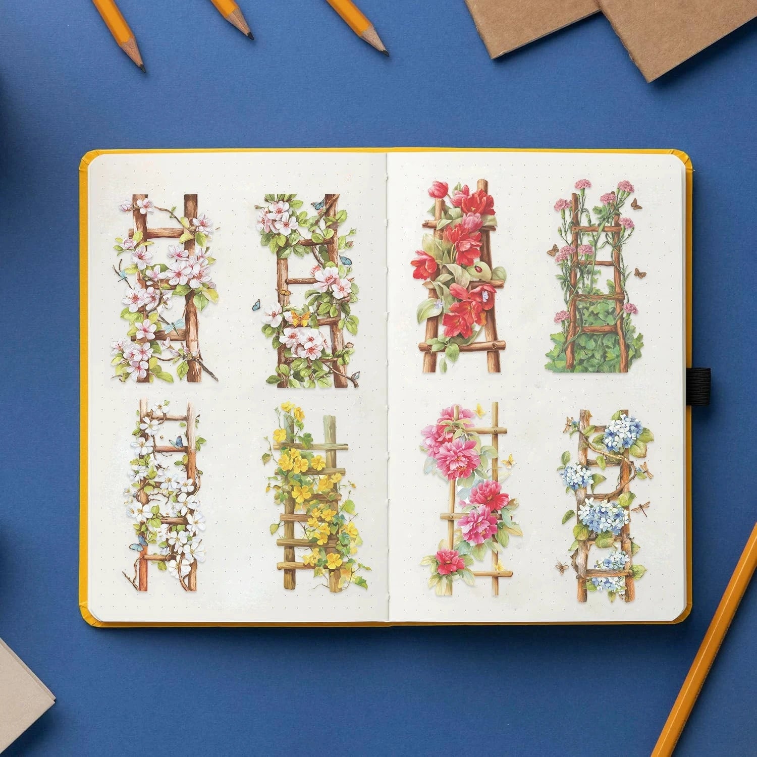 50/100PCS Flower Ladder/Retro Flower Flower Stickers Transparent PET Creative Stickers Waterproof Decorative Stationery Stickers