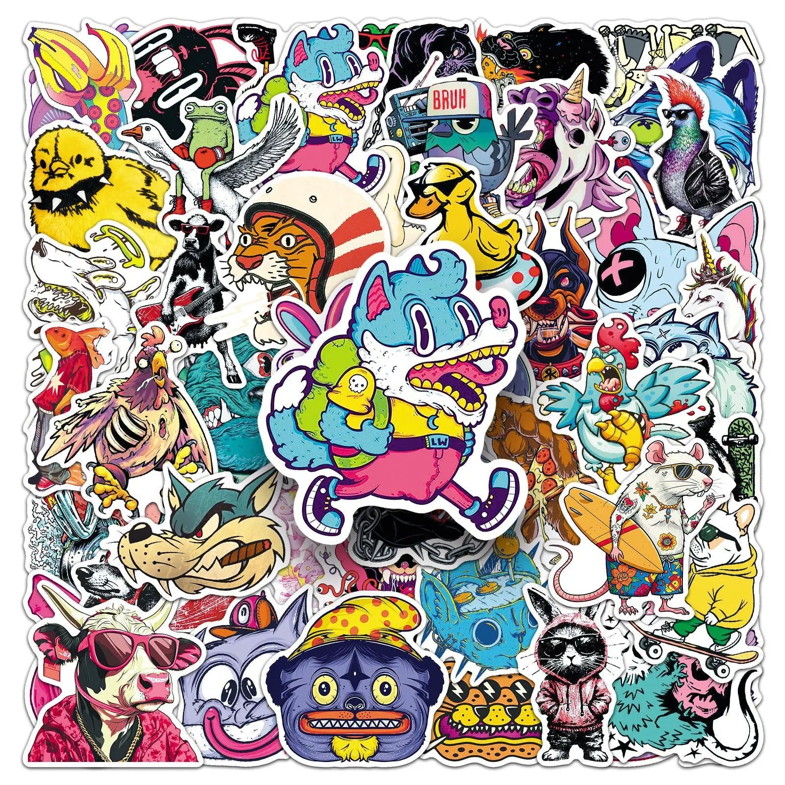 50Pcs Trendy Funny Animal Stickers Phone Laptop Notebook Stationery Suitcase Cup Cute DIY Decals Waterproof Decor Sticker