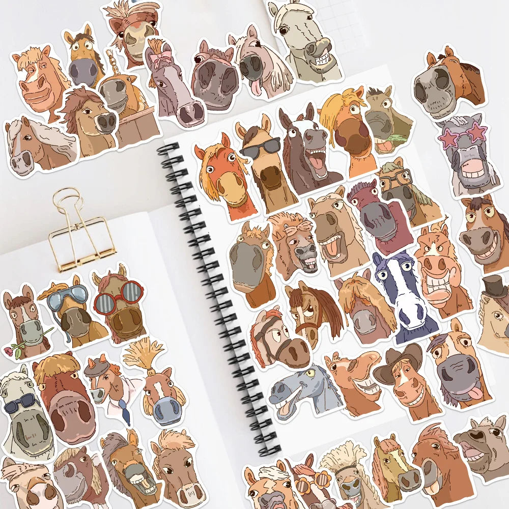 50-Pack Cartoon Horse Fun Emotion Doodle Stickers for Student Stationery Guitar Notebook Luggage DIY Waterproof Decals