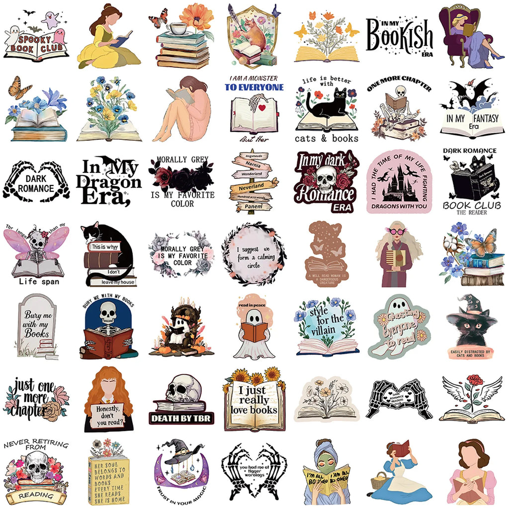 50/100PCS Dark Reading Book Graffiti Stickers Decor Tablets Phone Water Bottle PVC Waterproof Stationery Children Reward Sticker