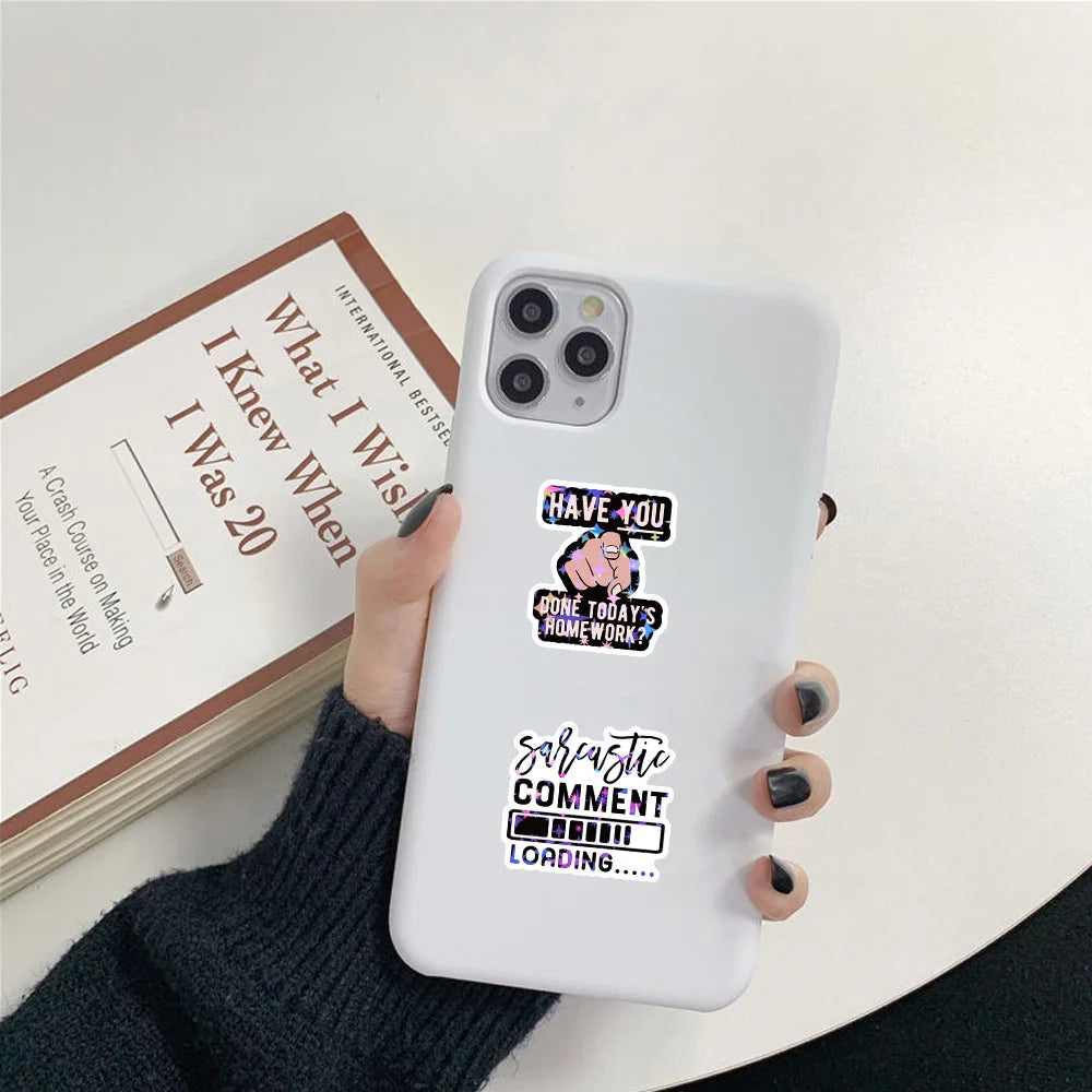 50/100 Pcs HD Holographic Funny Animal Quote Stickers DIY for Phone Notebook Lunch Box Helmet Bicycle Envelope No Trace Decals
