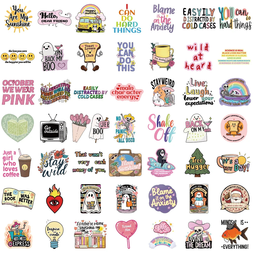 50PCS Mix Creative inspirational quotes Sticker Harajuku Aesthetic Scrapbooking Y2k Fashion Waterproof Stationery Diary Phone
