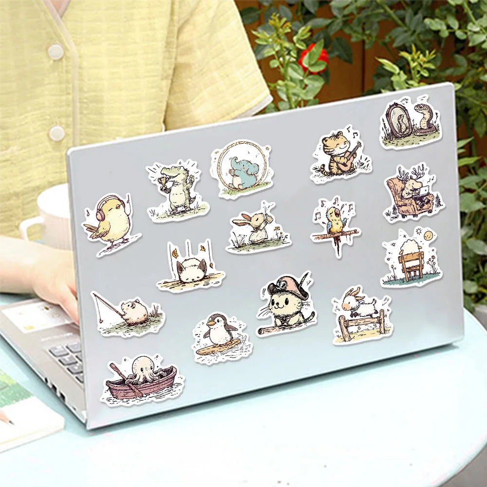 50PCS Creative Cute Hand drawn Animal Regular Decoration Stickers Phone Cases Laptop Cups Speaker Toy Stickers