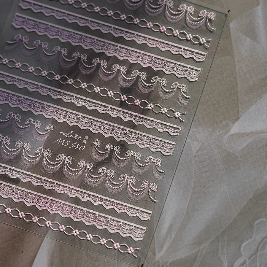 5D Reliefs Pink Lace Nail Art Stickers Winter Lace Series Adhesive Nails 3D Decorations Decals DIY Manicure Accessories Stickers