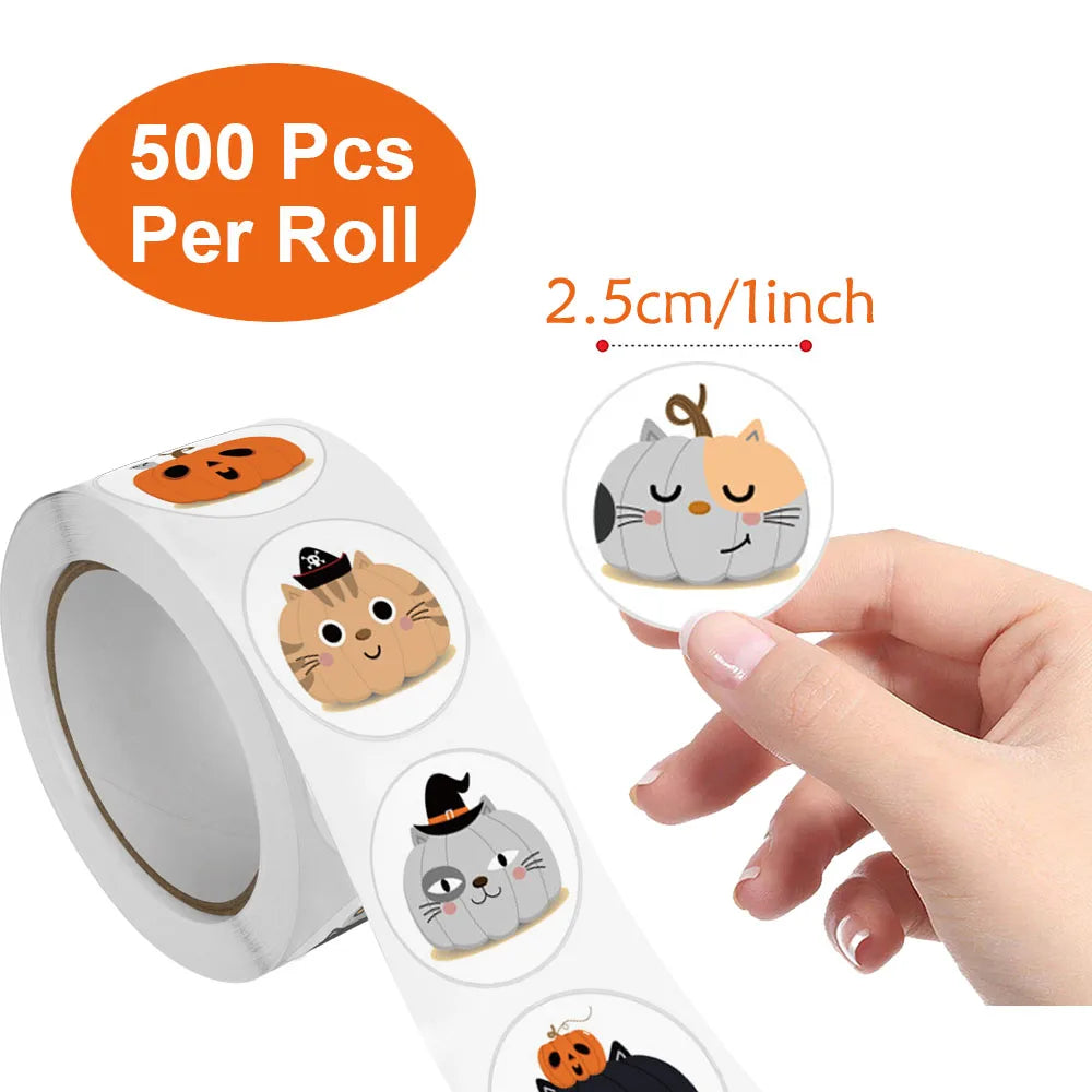 500Pcs/Roll Halloween Themed Gift Sealing Stickers 2.5cm/1.0in DlY Holiday Decoration Trick or Treat Labels Perfect For Adorning